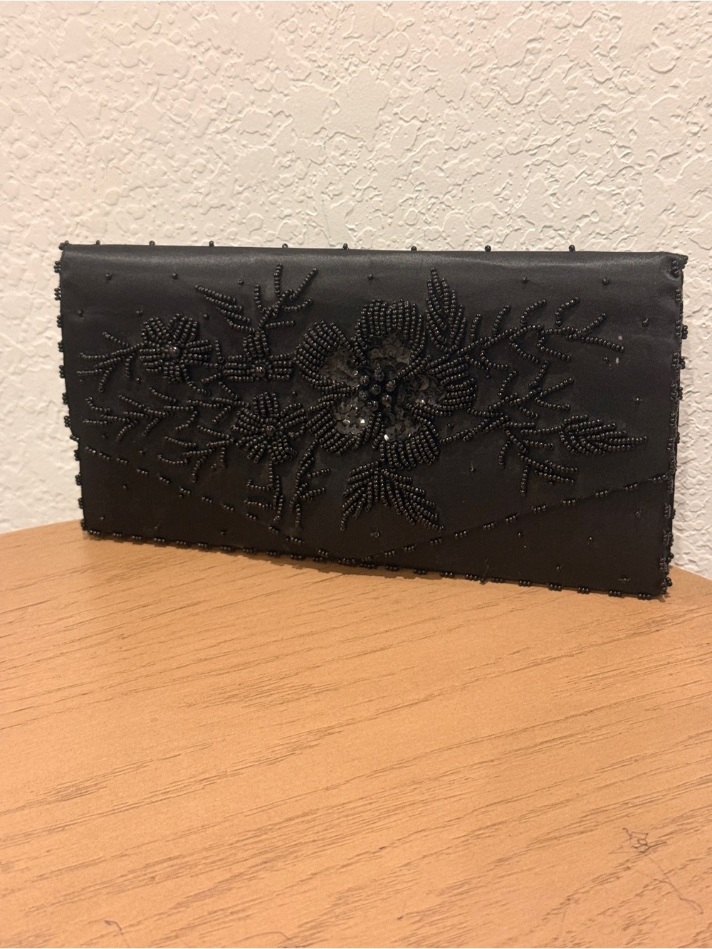 Black Beaded Floral Evening Clutch‎